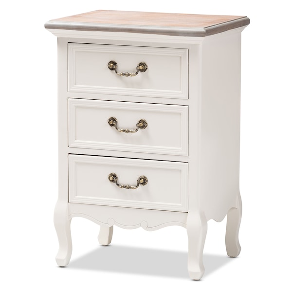 Baxton Studio Capucine Natural White Oak and White Finished Wood 3-Drawer Nightstand 151-9205 - main